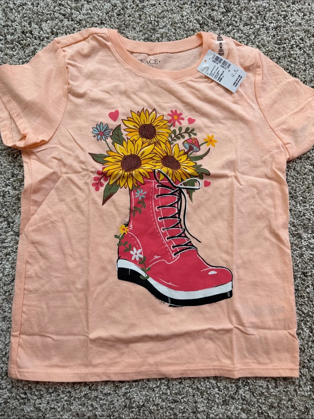 The Children's Place Peach Tee with Pink Boot & Sunflowers
